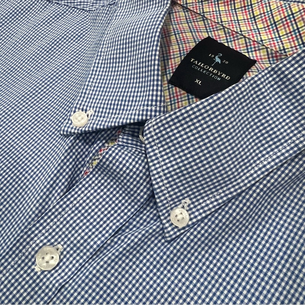 Tailorbyrd Cotton Long-Sleeve Button Up Dress Shirt Blue Check XL Flip Cuffs
